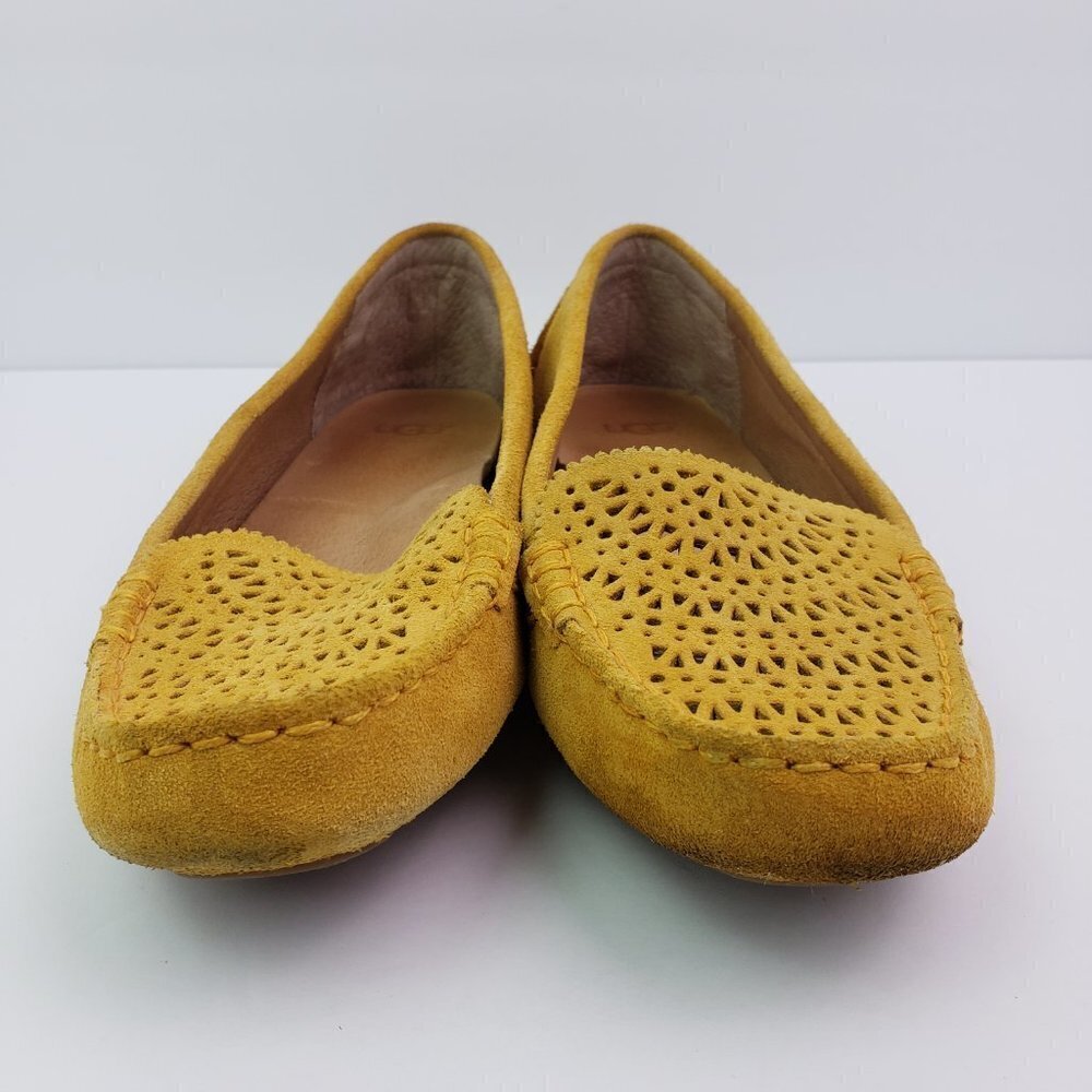 Ugg Australia Clair Womens Sz 7 Yellow Suede Slip On Driving Moc Toe Loafer Shoe - Picture 5 of 11